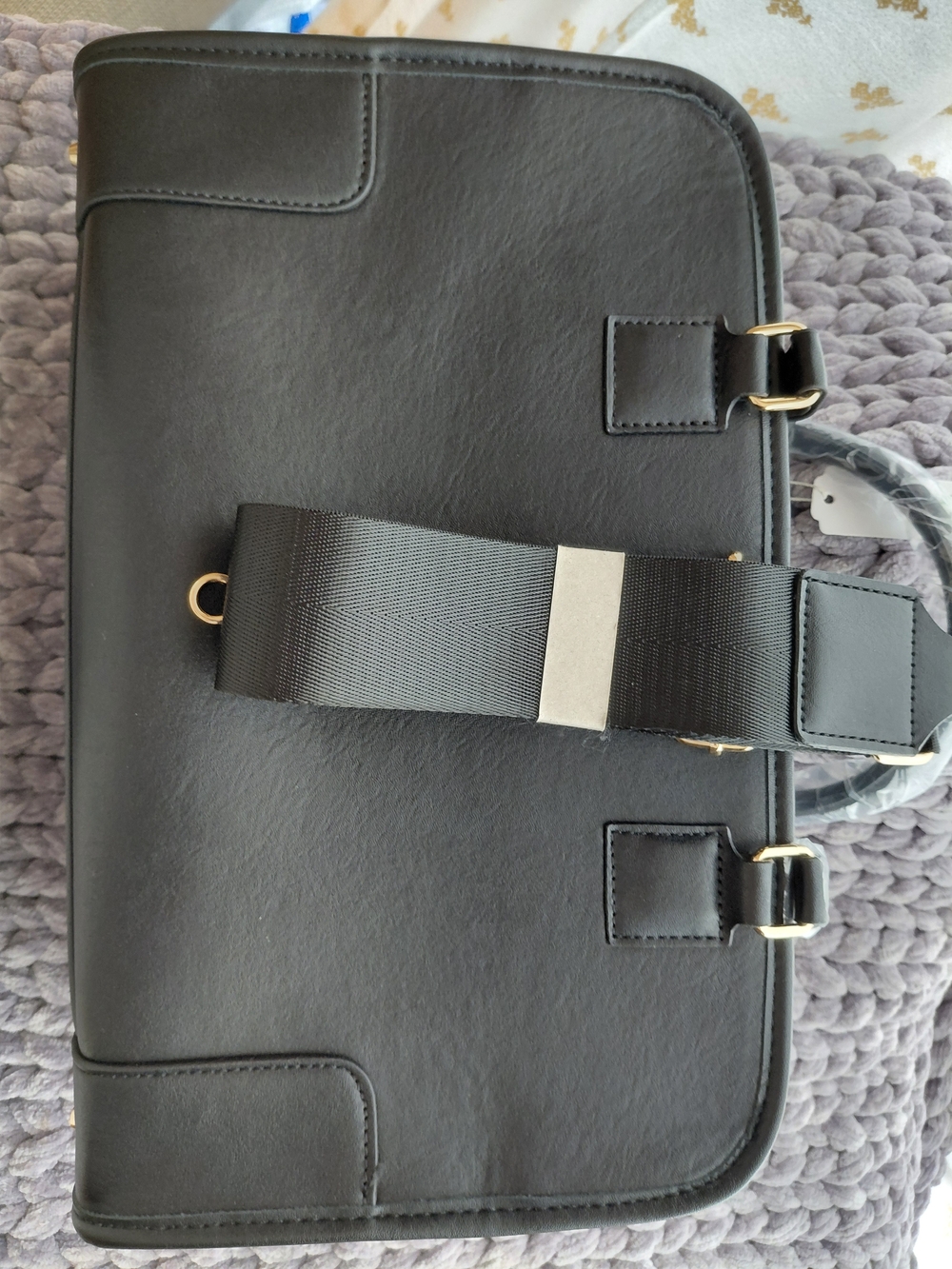 Black Satchel Bag with Wide Strap